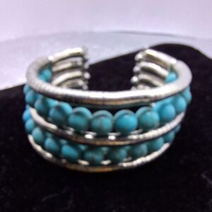 A Faux Turquoise Beaded Layered Cuff Bracelet Southwestern Stacked